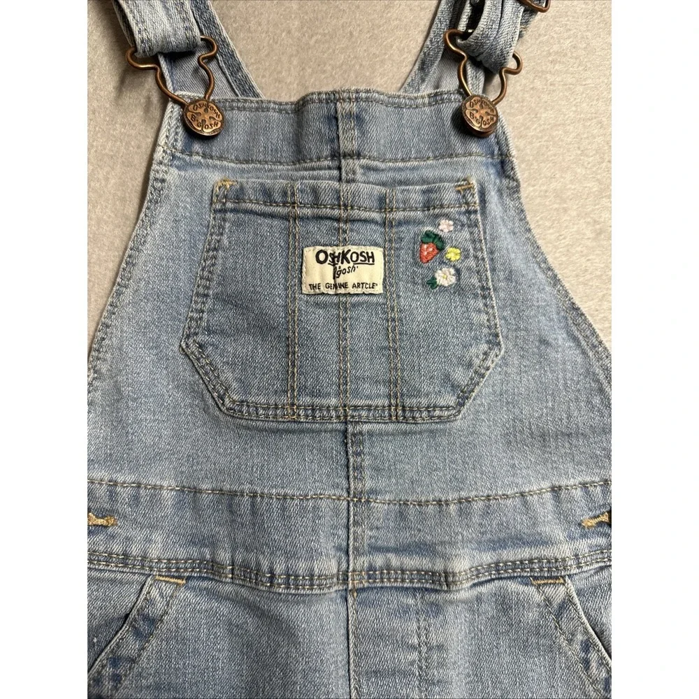 OshKosh B'gosh Overall Girls 3T Blue Denim Embroidered Strawberry Floral Fruit